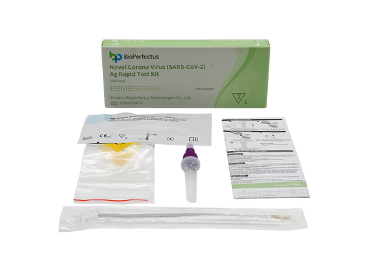 Novel Corona Virus (SARS-CoV-2) Ag Rapid Test Kit
 - Self-test (Cassette + Swab + Pre-filled extraction buffer + Waste bag)